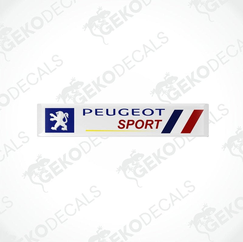 PEUGEOT SPORT decals for vehicles, featuring a logo with a blue and red design and the word 'SPORT' in bold lettering.