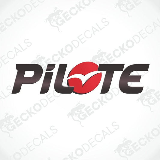 A die cut decal with the word 'PILOTE' in black and red, displayed on a white background with a Gecko Decals logo.