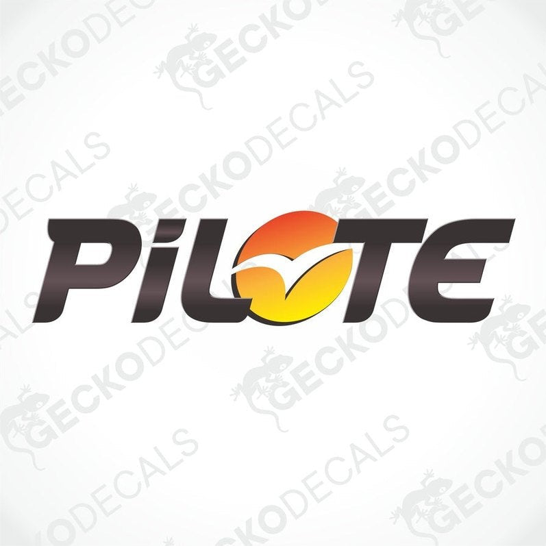 A printed decal with the brand name PILOTE, featuring a black logo with orange and yellow accents, and the Gecko Decals logo at the bottom.