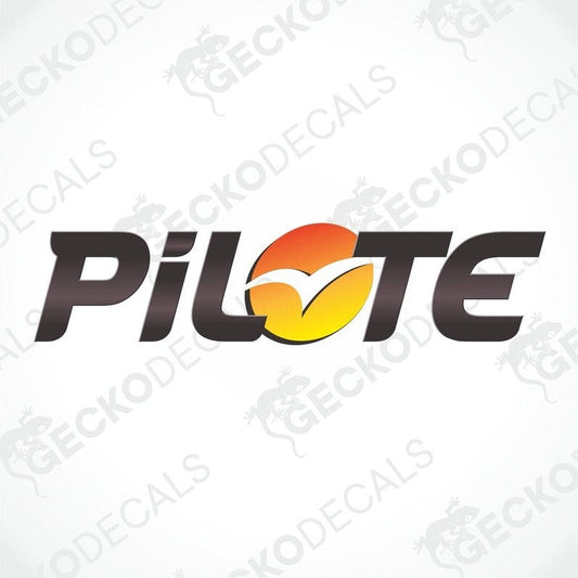 A printed decal with the brand name PILOTE, featuring a black logo with orange and yellow accents, and the Gecko Decals logo at the bottom.