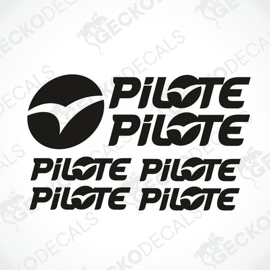 A set of PILOTE caravan logos in various sizes, predominantly in white with black text and accents.