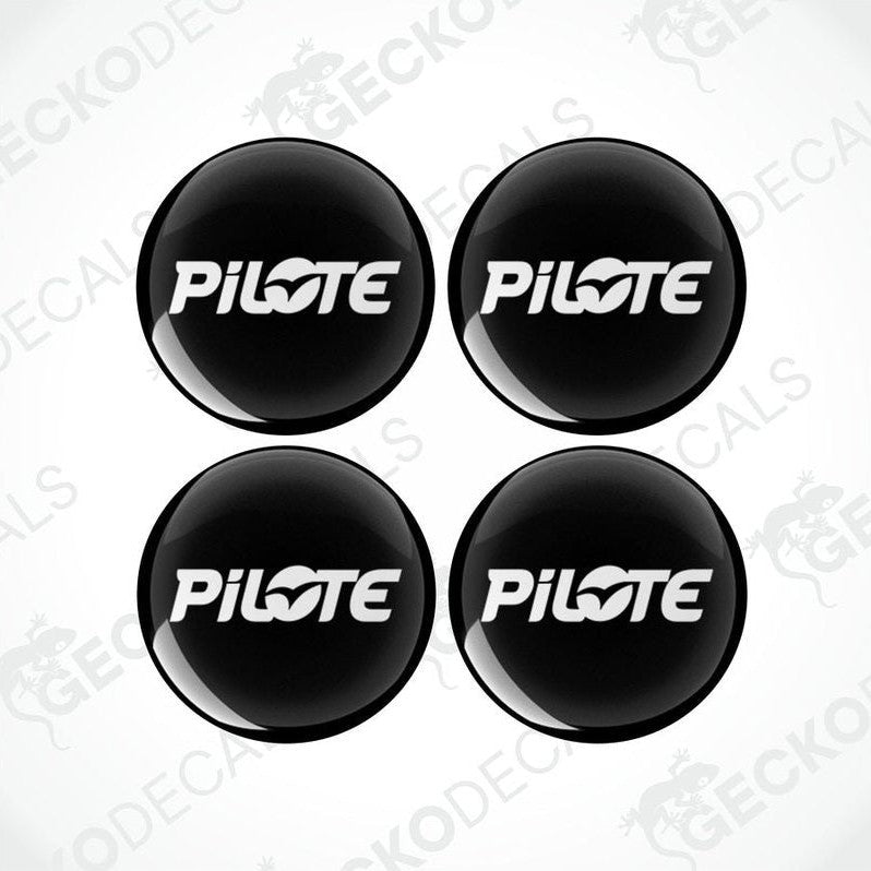 Four black vinyl stickers with the word 'PILOTE' written in white. Each sticker has a visible 'GECKODECALS' branding.