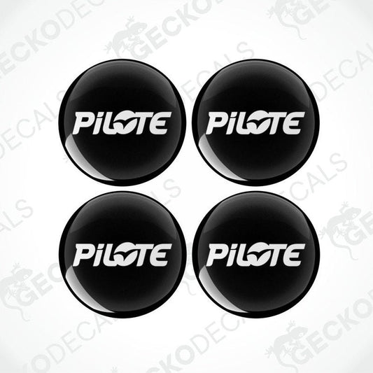 Four black vinyl stickers with the word 'PILOTE' written in white. Each sticker has a visible 'GECKODECALS' branding.