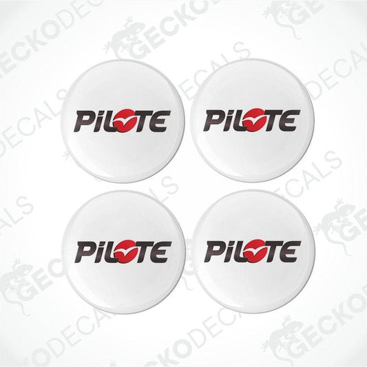 Four white vinyl decals with the word 'PILOTE' in red and black, displayed on a white background.