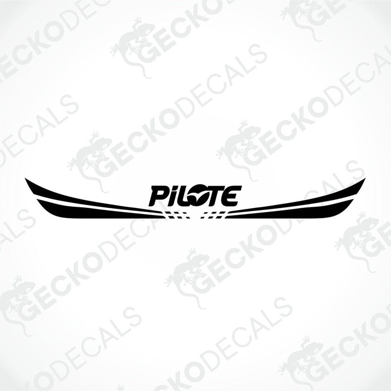 Black PILOTE die-cut caravan decal with wing swooshes on transfer paper