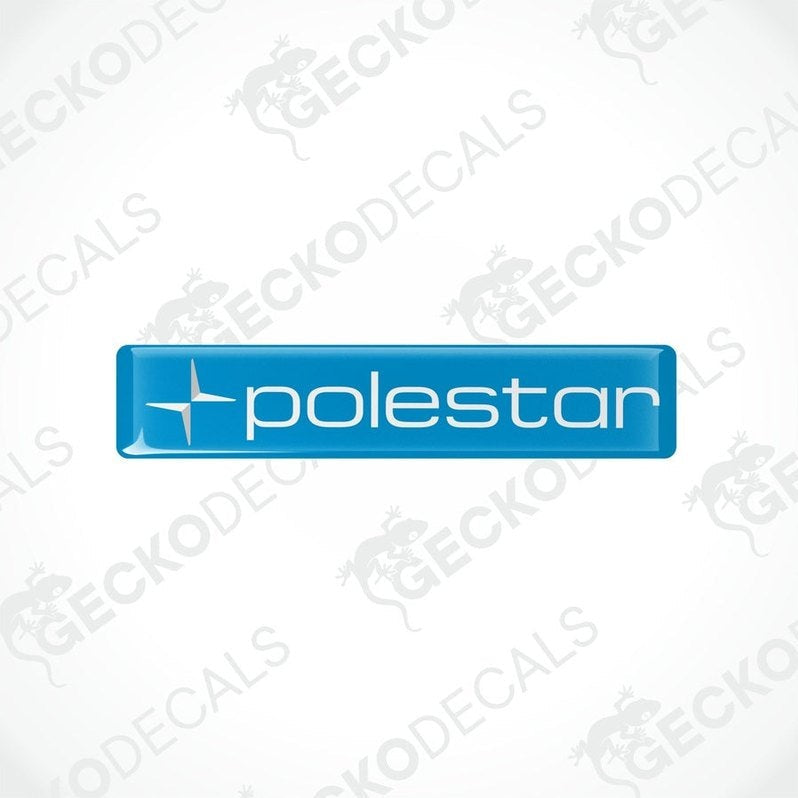  Blue vinyl decals with the text 'polestar' and a star symbol, placed on a white background.