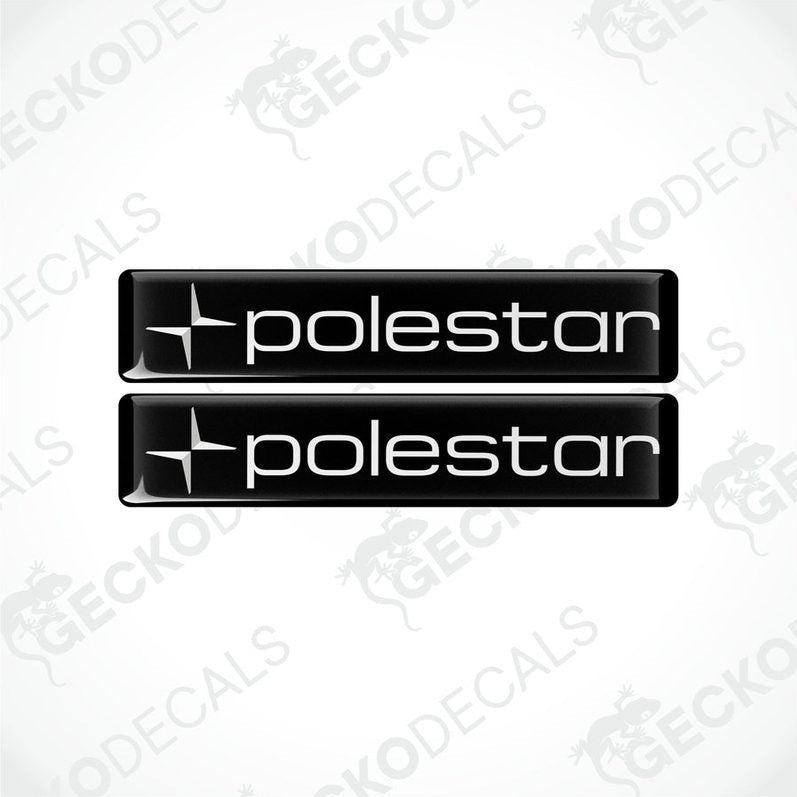 Two black vinyl decals with the text 'polestar' and a star symbol, placed on a white background.