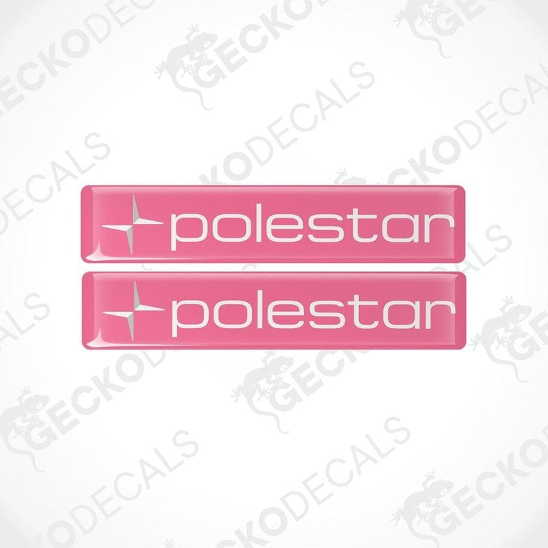 Two pink vinyl decals with the text 'polestar' and a star symbol, placed on a white background.