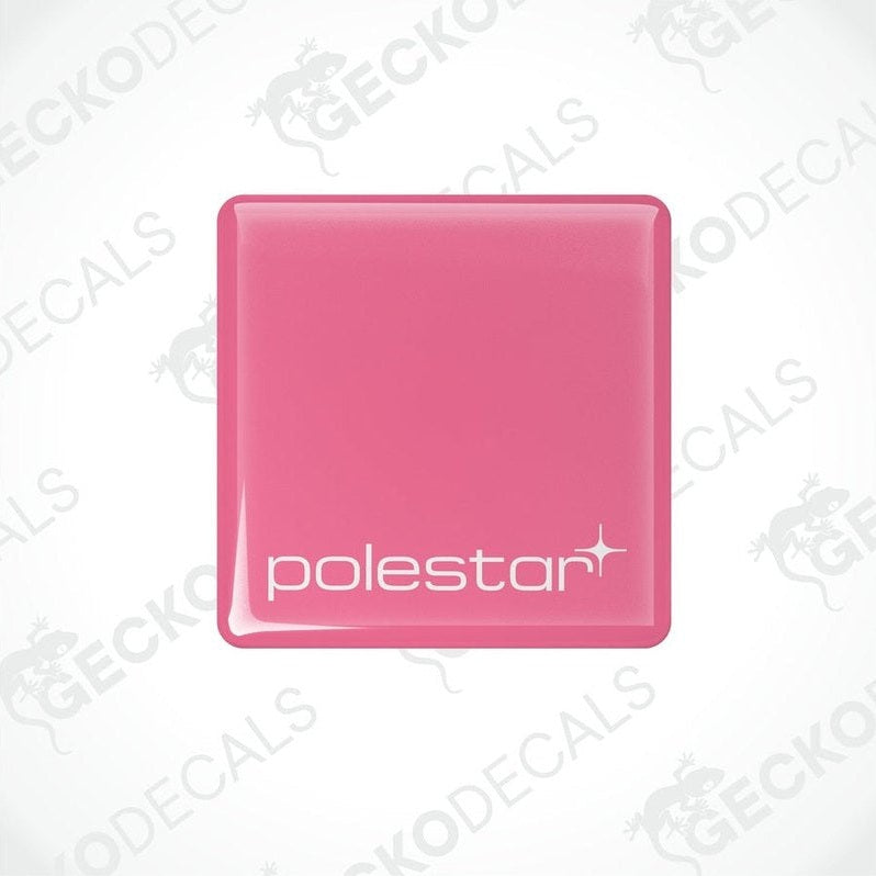  PINK square vinyl decals with the text 'polestar' written on them, placed on a white background.