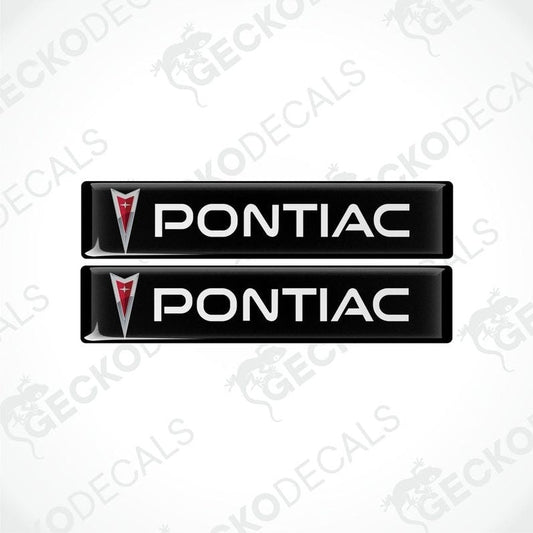 Two black vinyl decals with the PONTIAC logo in white and red.