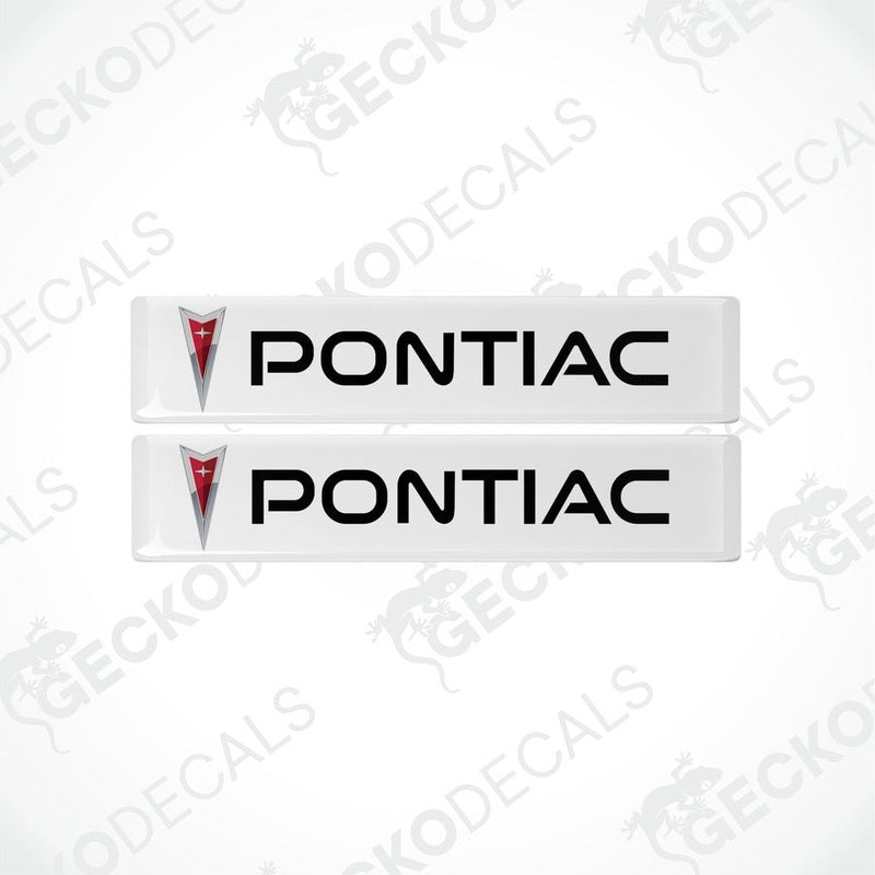 Two withe vinyl decals with the PONTIAC logo in black and red.