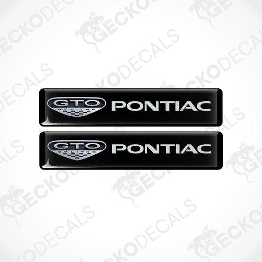 Two black vinyl stickers with the PONTIAC GTO logo in white.