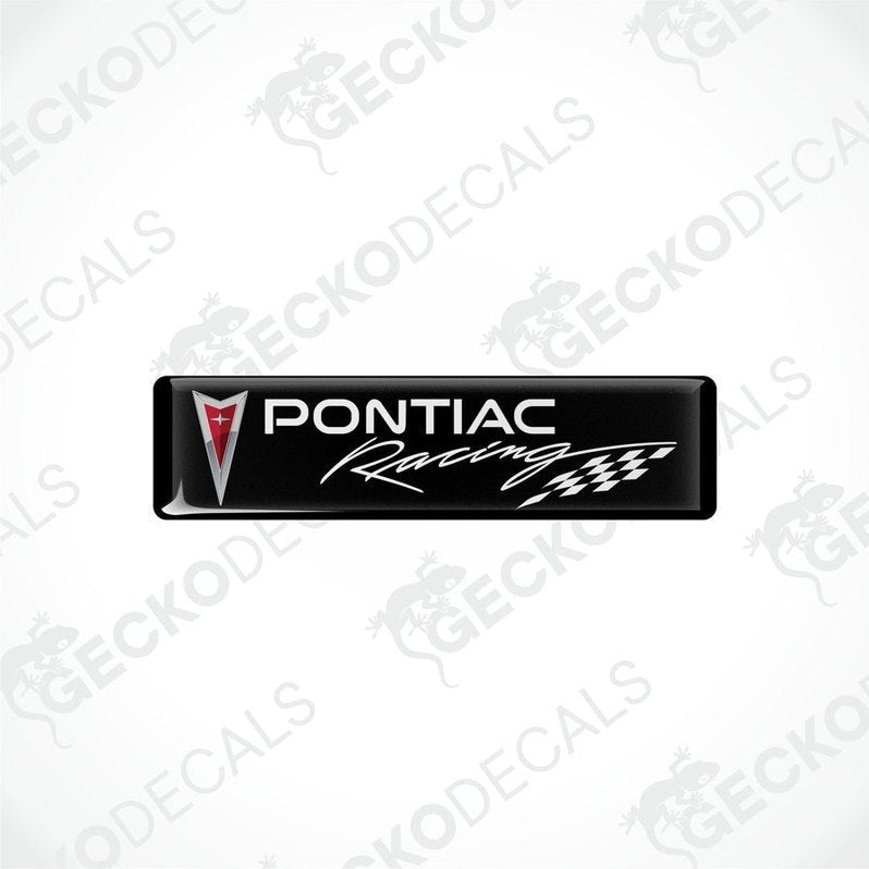 Black vinyl stickers with the PONTIAC RACING text and a racing flag symbol in white and red.