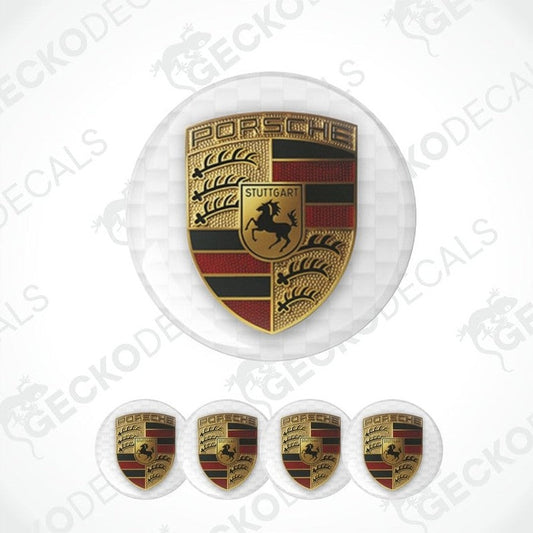 Porsche logo decal on a white background with 'Gecko Decals' branding.