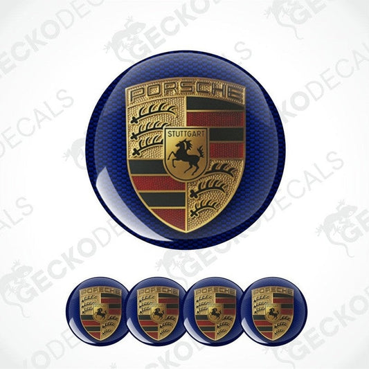Porsche logo decal with carbon fiber pattern on a white background
