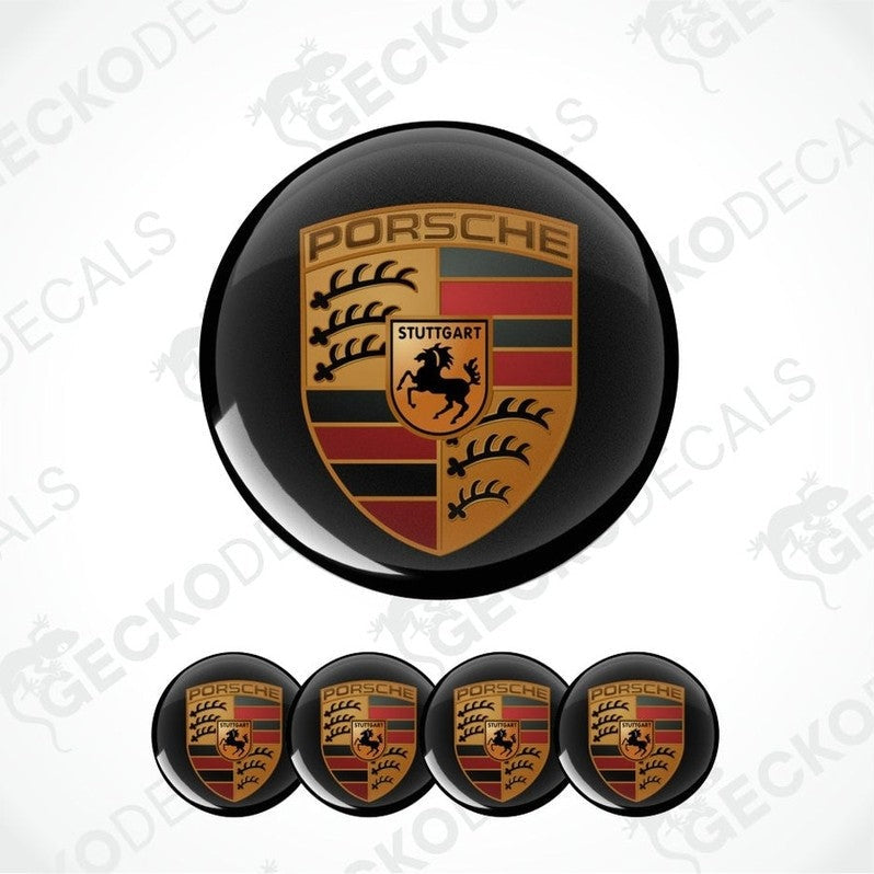 Porsche logo decal set on a white background with 'Gecko Decals' branding.