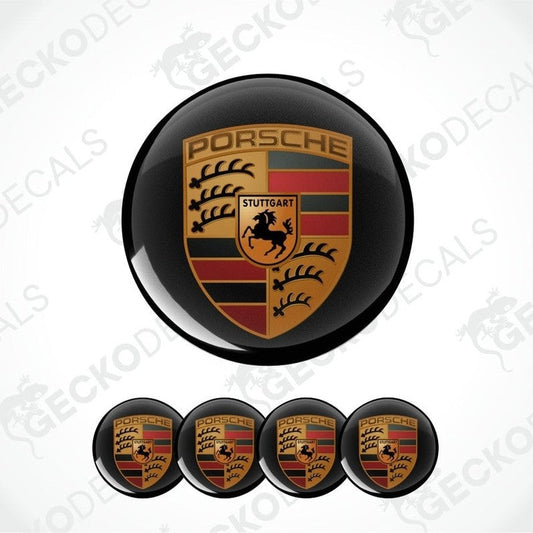 Porsche logo decal set on a white background with 'Gecko Decals' branding.