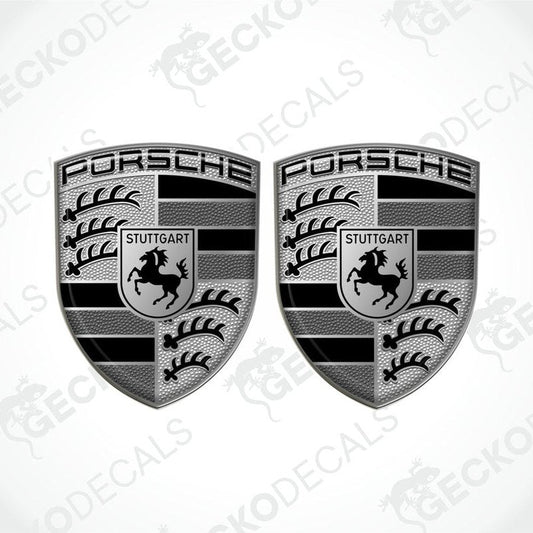 Two vinyl stickers with a Porsche logo and the text 'Stuttgart' on a white background.