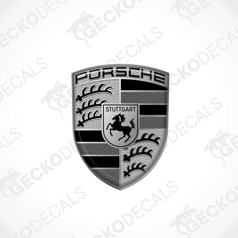 Vinyl stickers with a Porsche logo and the text 'Stuttgart' on a white 