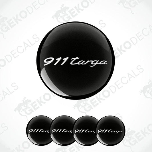 A set of four black vinyl stickers with the text '911 TARGA' designed for use as car decals.