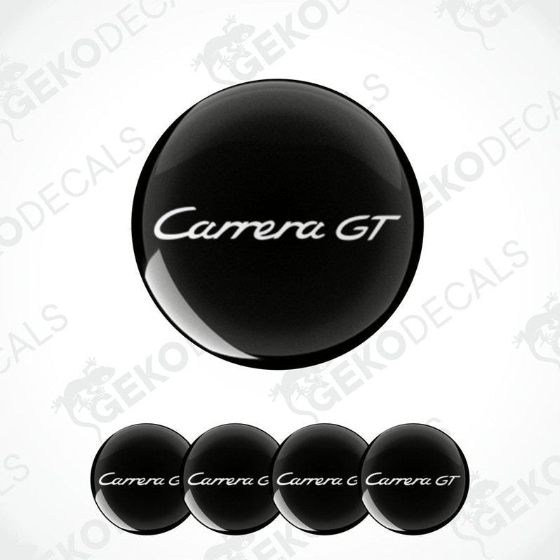 A set of four black vinyl stickers with the text 'CARRERA GT' and a logo depicting a car.