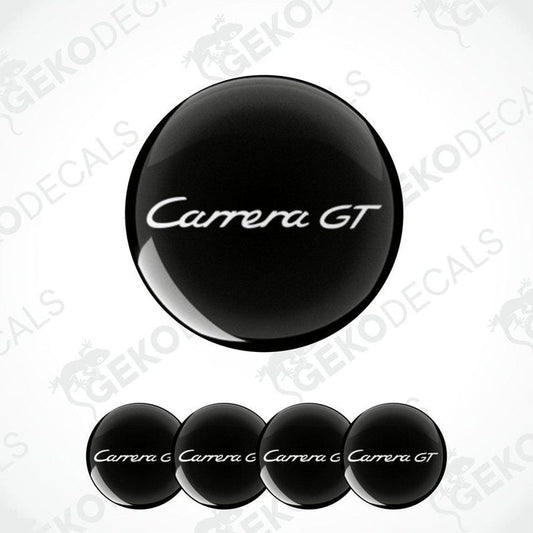 A set of four black vinyl stickers with the text 'CARRERA GT' and a logo depicting a car.