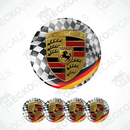 Porsche logo with checkered pattern on a white background