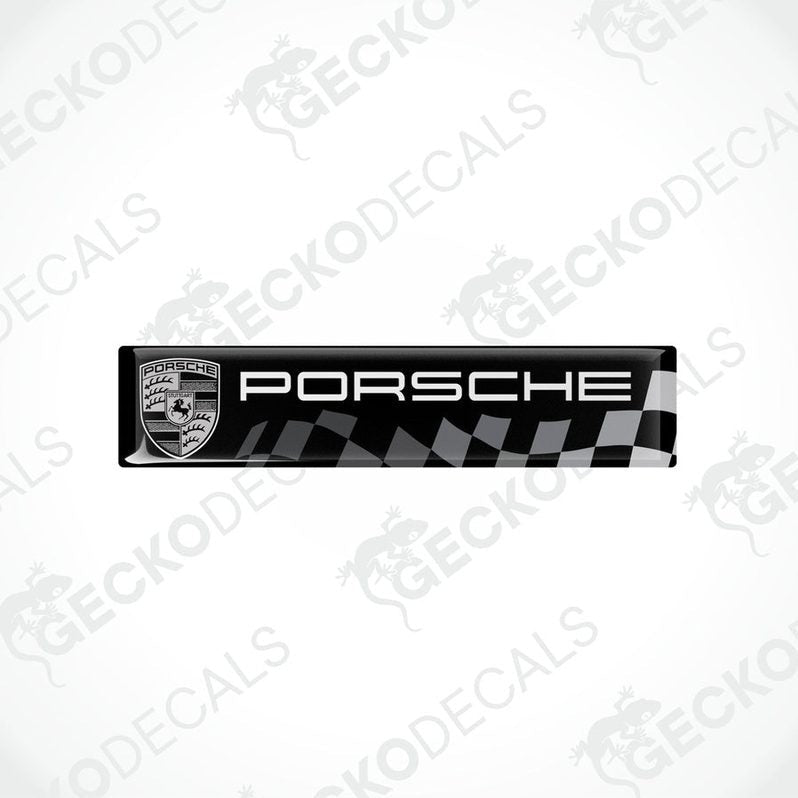  Black vinyl stickers with the Porsche racing logo and a checkered pattern.