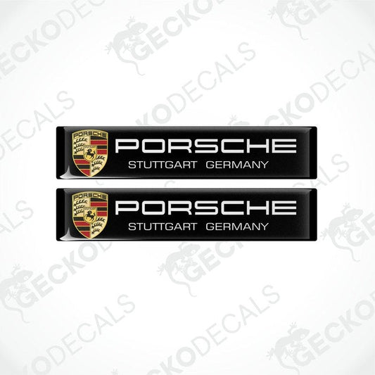 Two black vinyl stickers with the Porsche brand logo and the text 'Stuttgart Germany'.