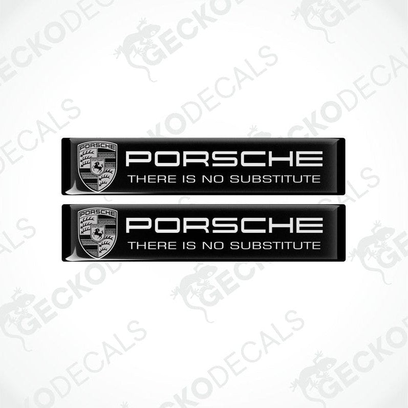 Two black vinyl stickers with the Porsche brand logo and the text 'Porsche There is no substitute'.