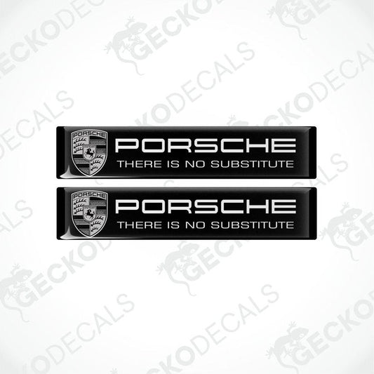 Two black vinyl stickers with the Porsche brand logo and the text 'Porsche There is no substitute'.