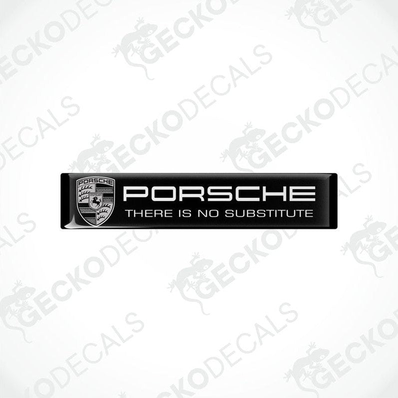 Black vinyl stickers with the Porsche brand logo and the text 'Porsche There is no substitute'.