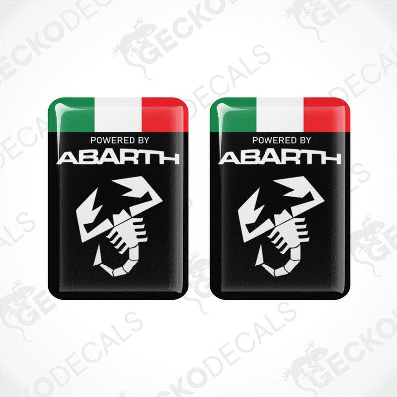 Set of two Abarth car decals with Italian flag stripes and scorpion logo