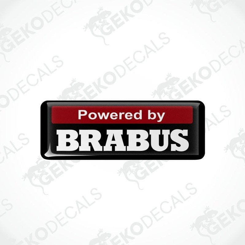  Black and red vinyl decals with white text that read 'POWERED BY BRABUS.