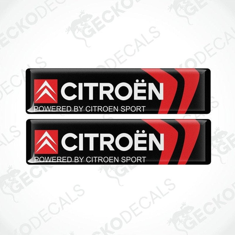 Two black, red, and white vinyl decals with the CITROEN brand and 'POWERED BY CITROEN SPORT' text