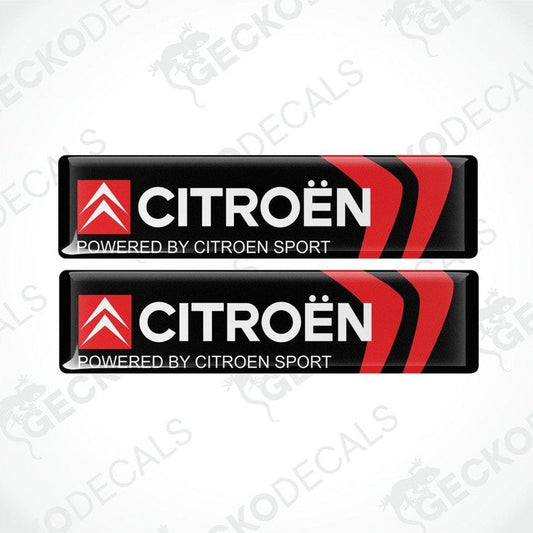 Two black, red, and white vinyl decals with the CITROEN brand and 'POWERED BY CITROEN SPORT' text