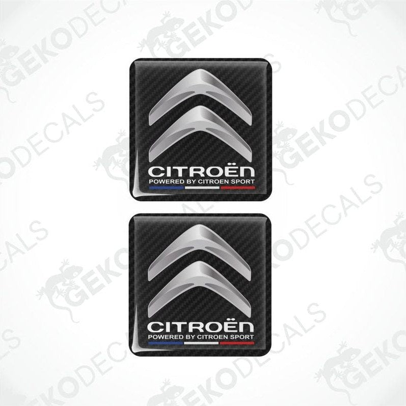 Two Citroén logo car stickers on a white background with 'Gekodecals' branding.