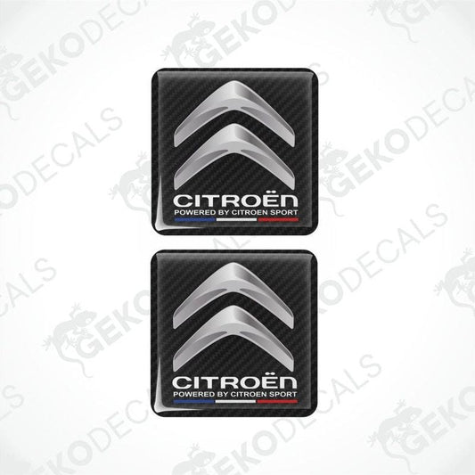 Two Citroén logo car stickers on a white background with 'Gekodecals' branding.