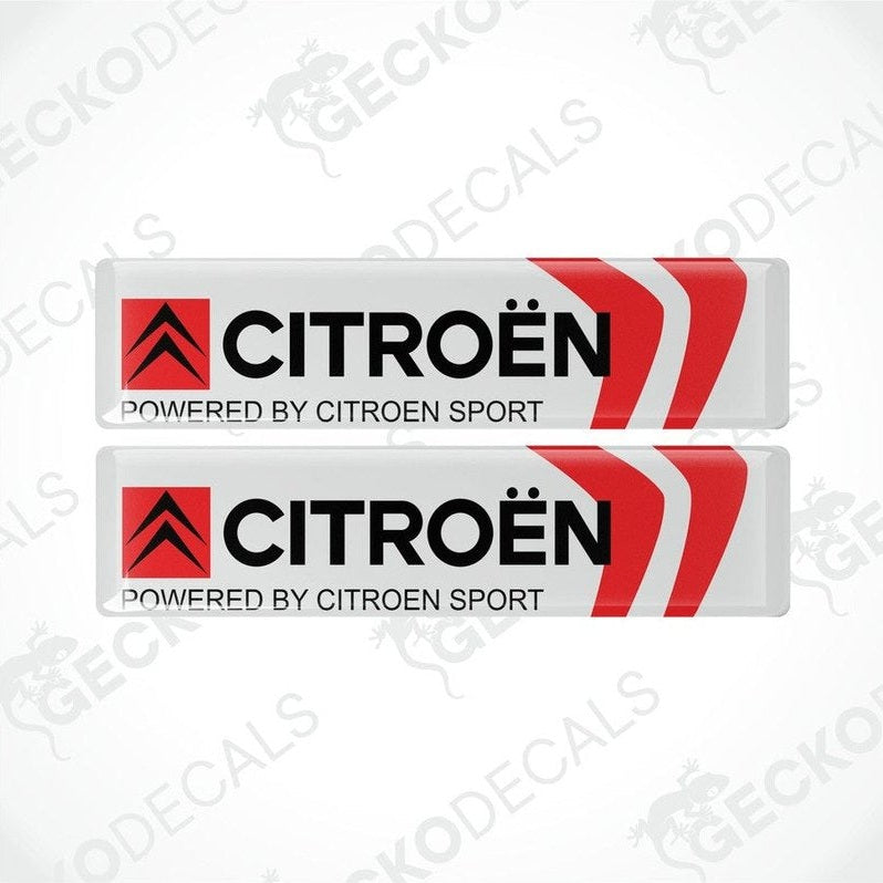 Two white, red, and black vinyl decals with the CITROEN brand and 'POWERED BY CITROEN SPORT' text