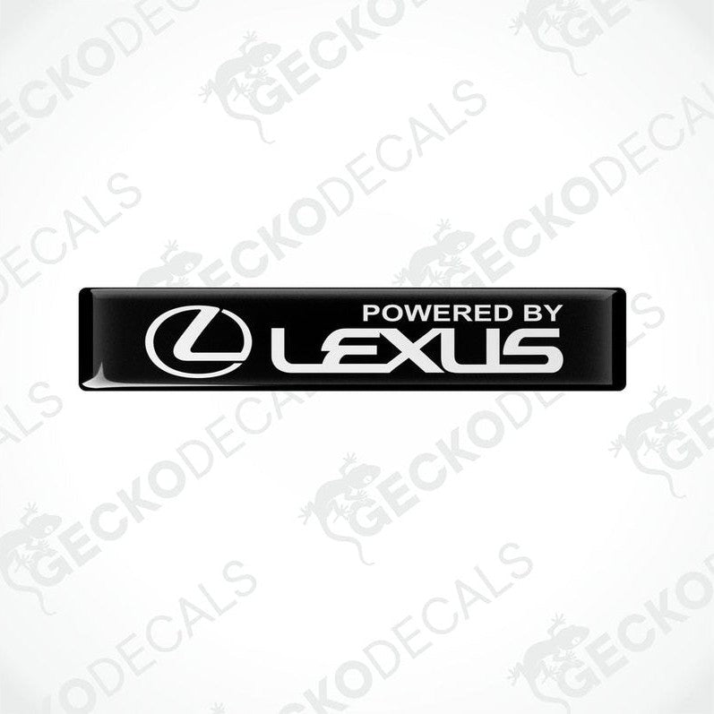  Black rectangular car decals with the white text 'POWERED BY LEXUS' on the front.