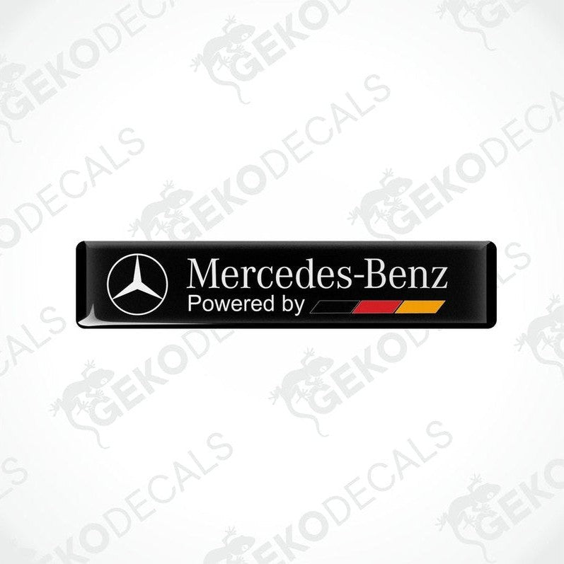  Black vinyl decals with the 'Mercedes-Benz Powered by' text in white and red-yellow accents.