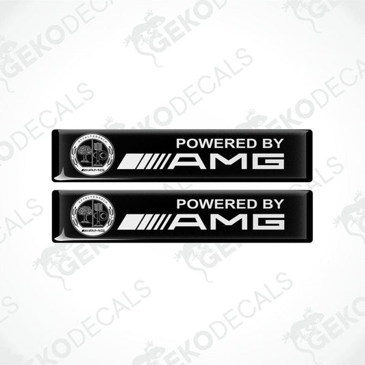 Two black vinyl decals with the text 'POWERED BY AMG' and the AMG logo.