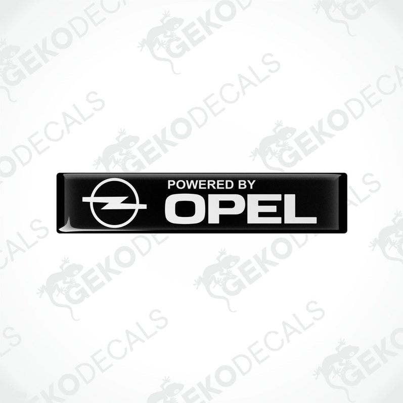 Black vinyl stickers with the text 'POWERED BY OPEL' and the Opel logo.
