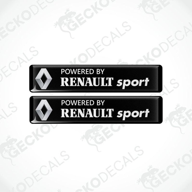 Two black vinyl stickers with the text 'POWERED BY RENAULT SPORT' and the Renault logo.