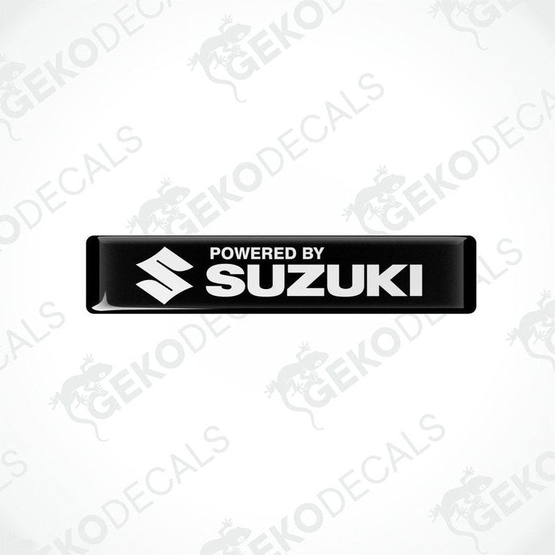  Black vinyl stickers with the text 'POWERED BY SUZUKI' and the Suzuki logo.