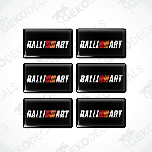 A set of six black vinyl stickers with a three-dimensional RALLIART logo 