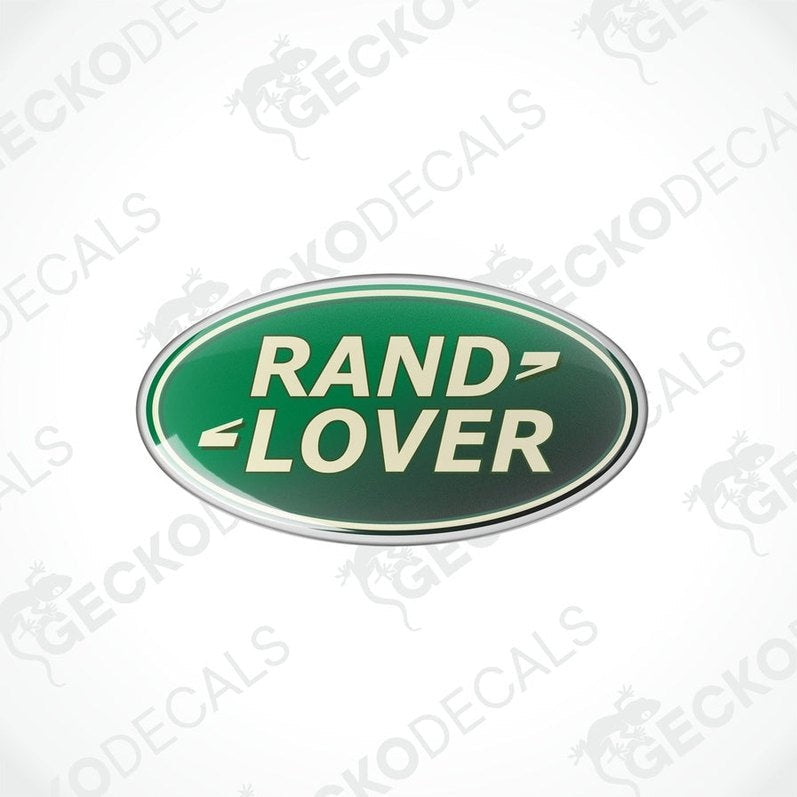 Green oval-shaped vinyl decals with the text 'RAND LOVER' in white and silver.

