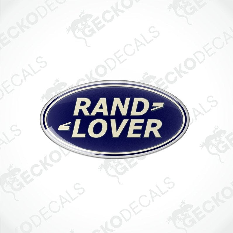 Blue oval-shaped vinyl decals with the text 'RAND LOVER' in white and silver.

