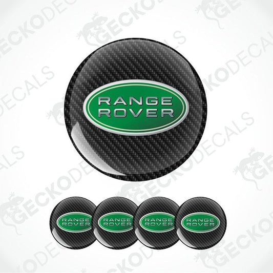 Carbon fiber patterned Range Rover logo on a white background
