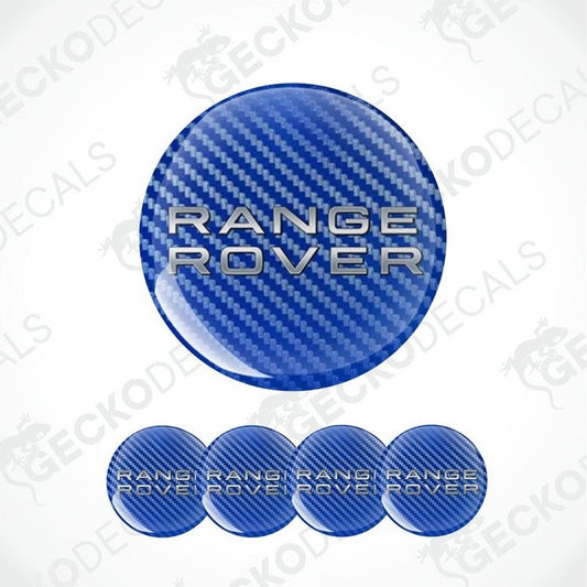 Blue carbon fiber patterned 'Range Rover' logo decal on a white background.